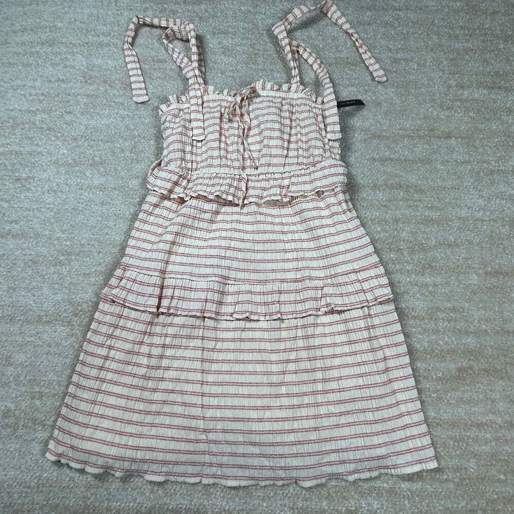 Lily Black Dress Womens S Smocked Tiered Ruffle Tie Shoulder Cotton Cream Casual